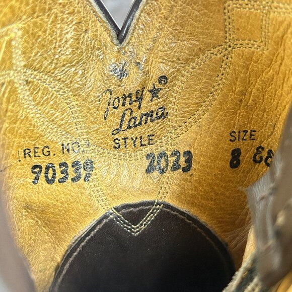 Tony Lama Stockman Western Cowboy Boots Mens 8 Extra Wide Brown Pull On - Picture 7 of 9